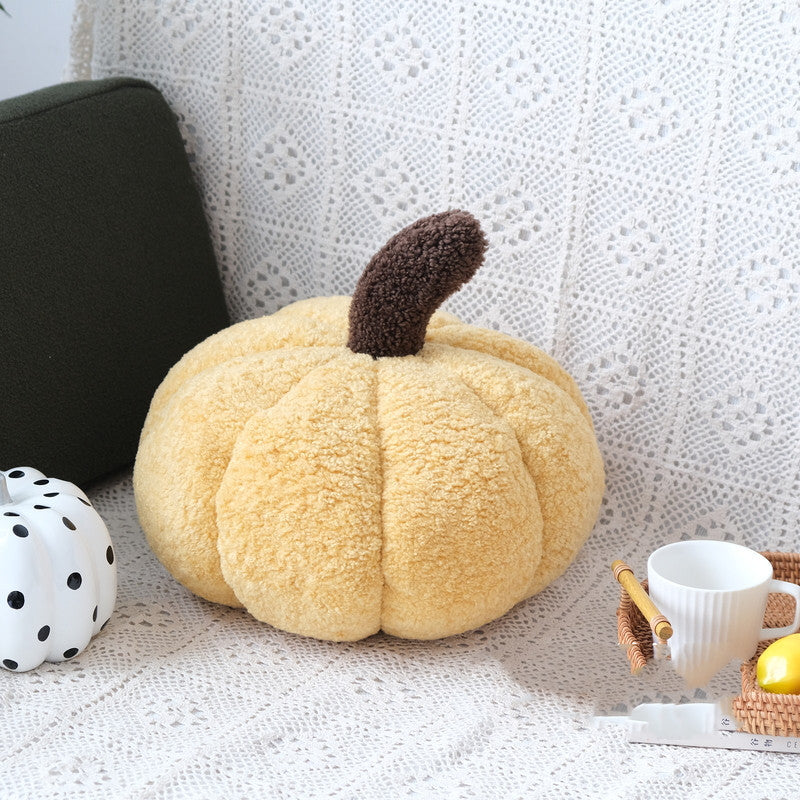 HKM-206739 Pumpkin-Shaped Plush Cushion in Dark Caramel, Cheese Yellow, or Beige Apricot - 35X20cm