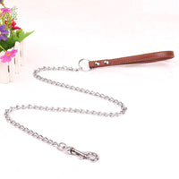 HKM-206803 Durable Metal Dog Traction Chain with PU Handle - Available in Black, Brown, and Red