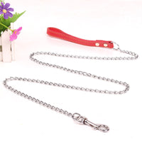 HKM-206803 Durable Metal Dog Traction Chain with PU Handle - Available in Black, Brown, and Red