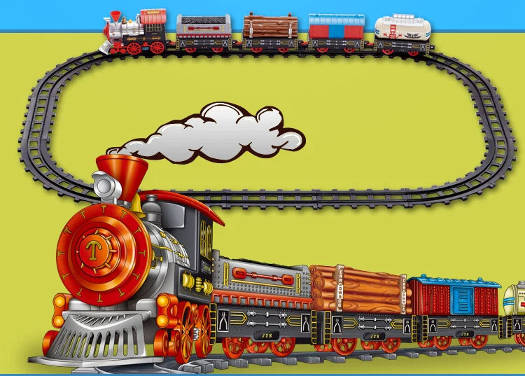 HKM-206867 Classic Battery Operated Adjustable Railway Train Set with Music and Lights