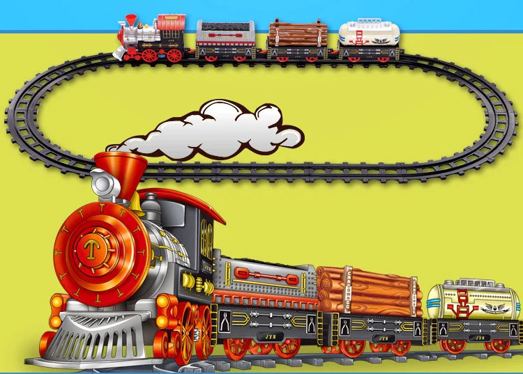 HKM-206867 Classic Battery Operated Adjustable Railway Train Set with Music and Lights