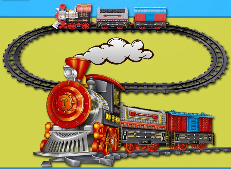 HKM-206867 Classic Battery Operated Adjustable Railway Train Set with Music and Lights