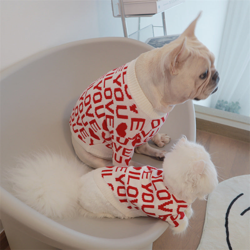 HKM-206867 Padded Warm Dog Sweater in Red - Soft Rabbit Velvet Yarn, Sizes XS to XXL