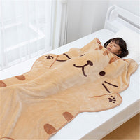 HKM-206931 Snuggly Cat Fleece Office Nap Blanket in Brown and White