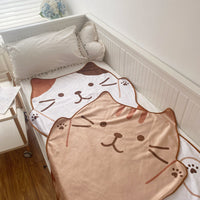 HKM-206931 Snuggly Cat Fleece Office Nap Blanket in Brown and White