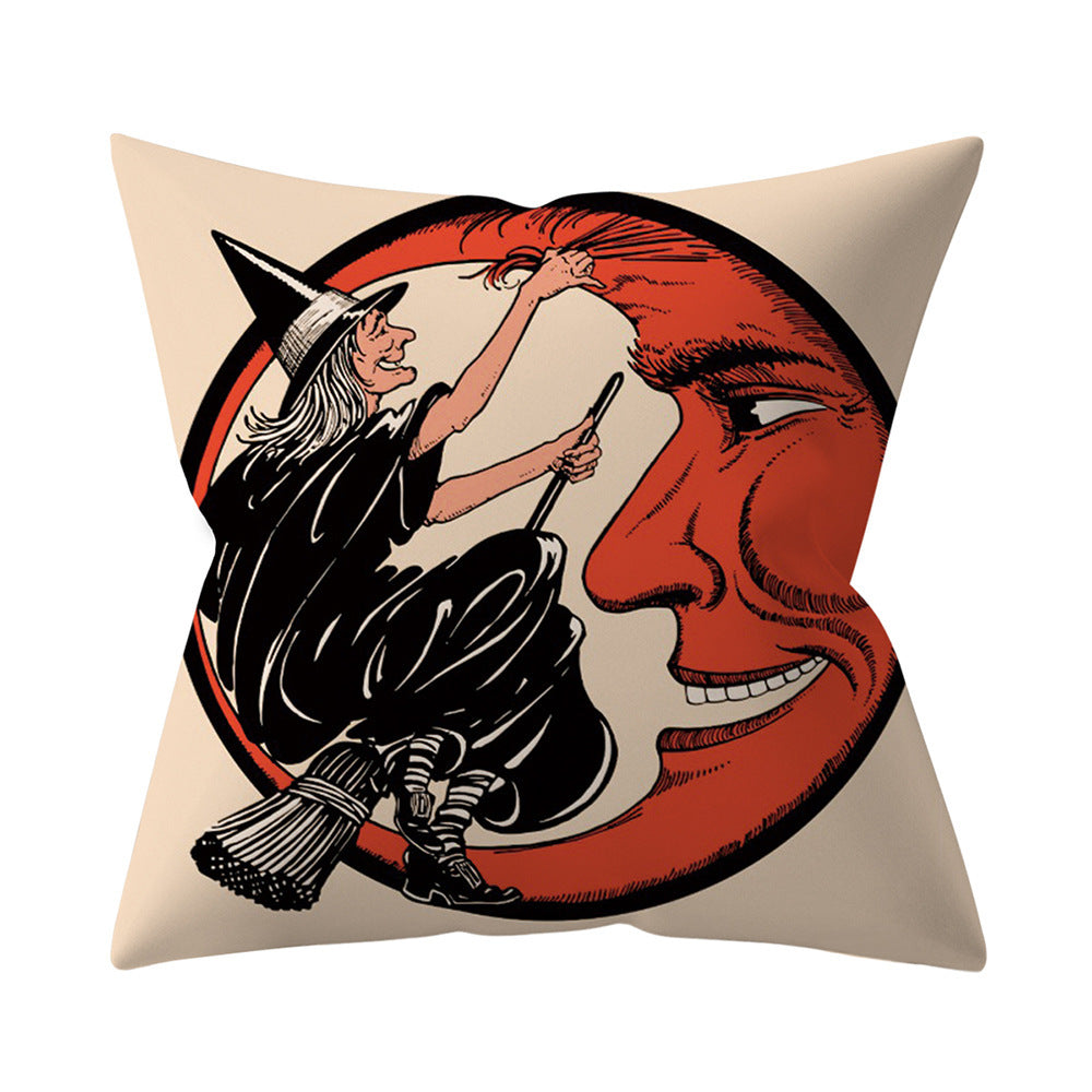 HKM-206995 Halloween-Themed Peach Skin Cushion Cover and Pillowcase, 45x45cm
