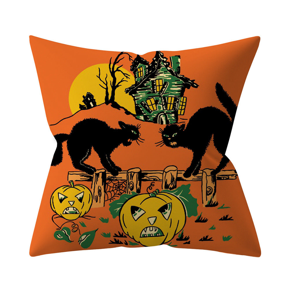 HKM-206995 Halloween-Themed Peach Skin Cushion Cover and Pillowcase, 45x45cm