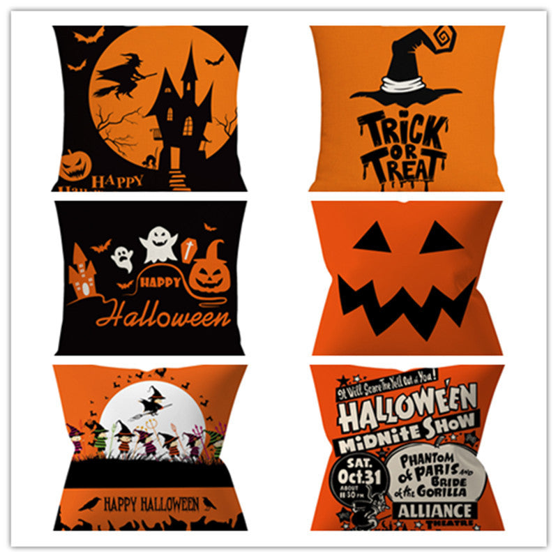 HKM-206995 Halloween-Themed Peach Skin Cushion Cover and Pillowcase, 45x45cm