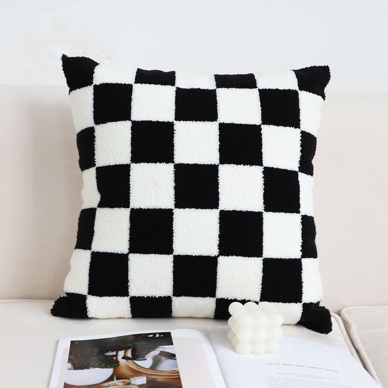 HKM-207059 Black and White Checkerboard Square Pillow for Living Room Sofa