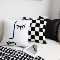 HKM-207059 Black and White Checkerboard Square Pillow for Living Room Sofa