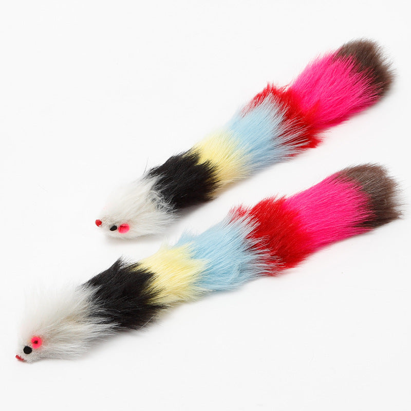 HKM-207059 Colorful Plush Long-Haired Mouse Pet Toy - 30cm Flocking with Metal Bell