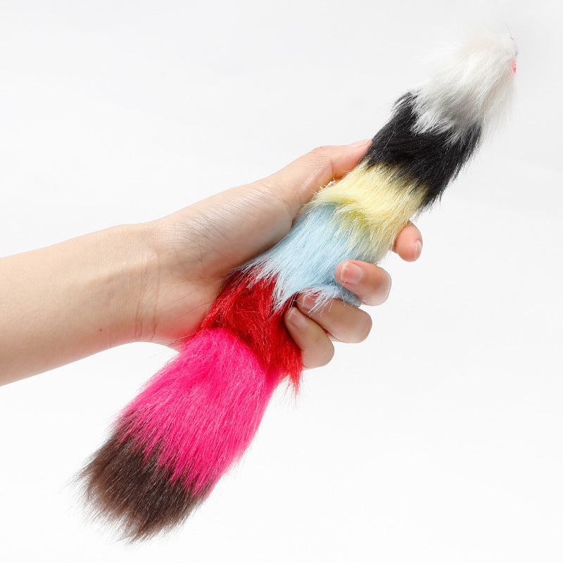 HKM-207059 Colorful Plush Long-Haired Mouse Pet Toy - 30cm Flocking with Metal Bell
