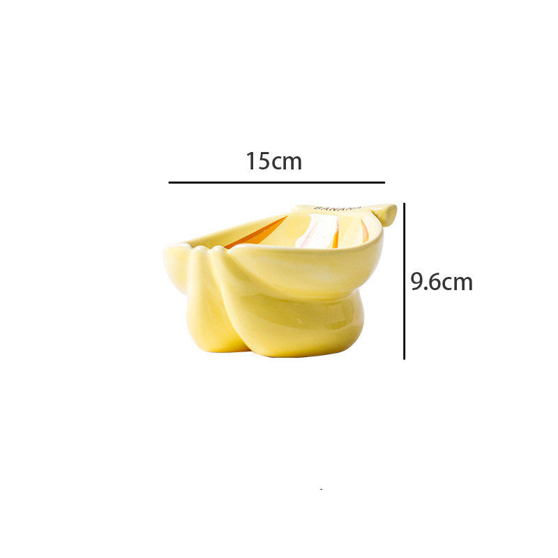 HKM-207123 Cervical Support Cat Bowls in Kiwi and Banana Designs - Medium Ceramic Set with Cushions