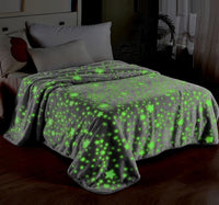 HKM-207443 Glow in the Dark Cozy Blanket for Kids - Soft Plush Fabric with Moon and Stars, 50 x 60 inches