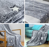 HKM-207443 Glow in the Dark Cozy Blanket for Kids - Soft Plush Fabric with Moon and Stars, 50 x 60 inches
