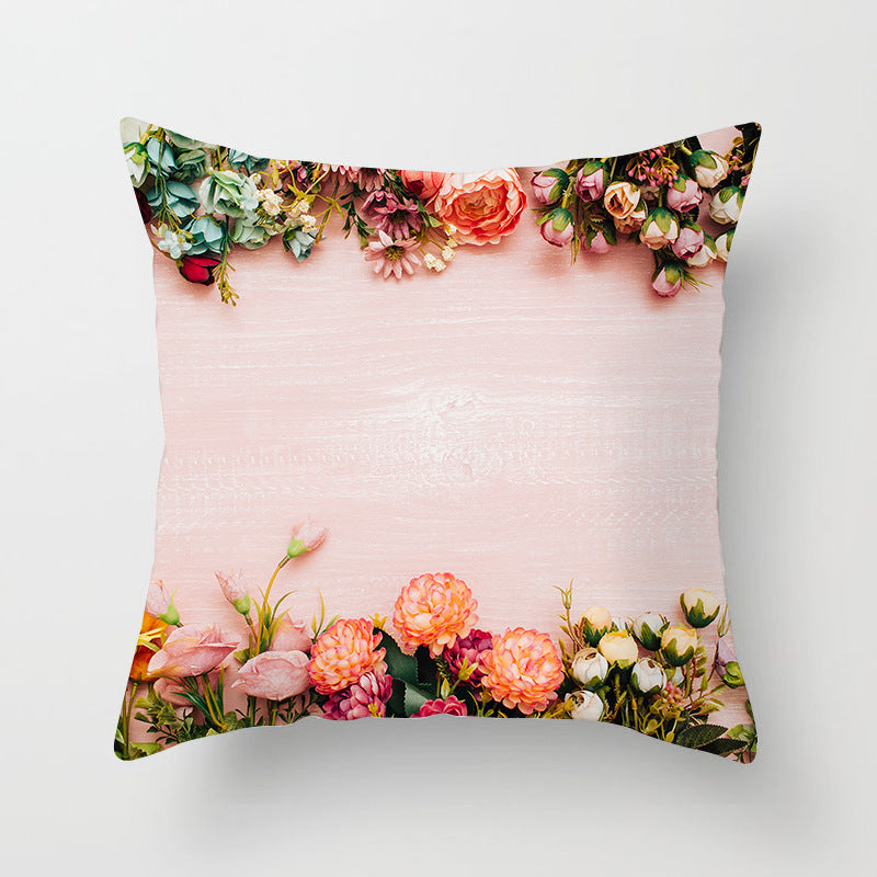 HKM-207571 Plant Pattern Peach Skin Fabric Cushion Pillow 45x45cm