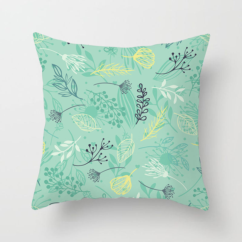 HKM-207571 Plant Pattern Peach Skin Fabric Cushion Pillow 45x45cm