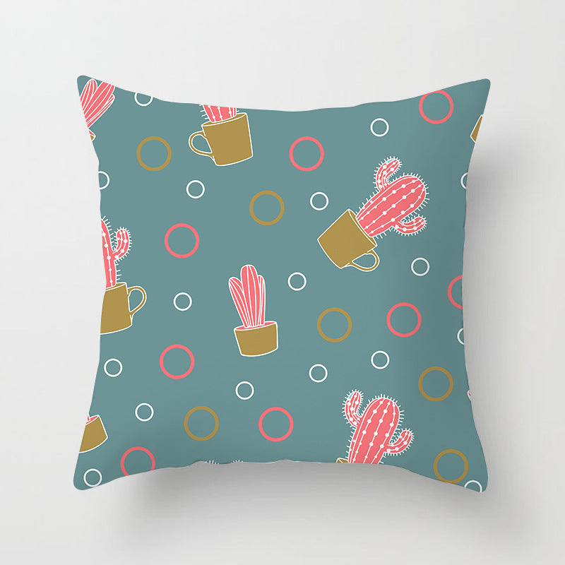 HKM-207571 Plant Pattern Peach Skin Fabric Cushion Pillow 45x45cm