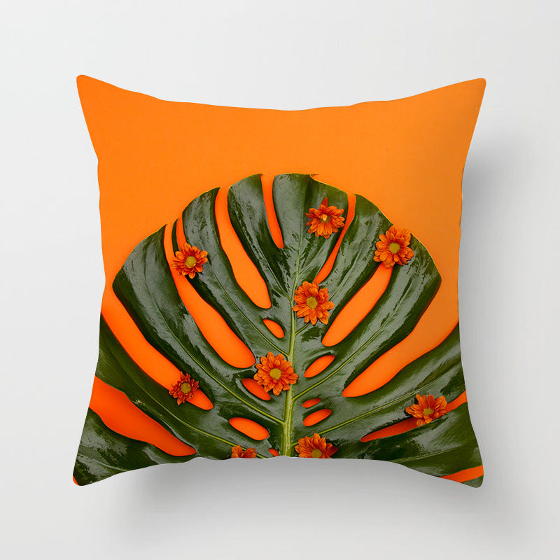 HKM-207571 Plant Pattern Peach Skin Fabric Cushion Pillow 45x45cm