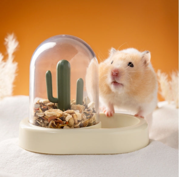 HKM-207635 Cactus-Themed Automatic Pet Feeder with 190ml Grain Storage in Warm Yellow and Mint Green