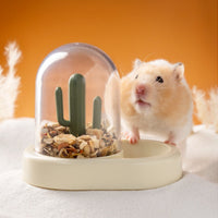 HKM-207635 Cactus-Themed Automatic Pet Feeder with 190ml Grain Storage in Warm Yellow and Mint Green