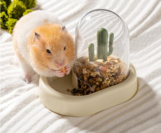 HKM-207635 Cactus-Themed Automatic Pet Feeder with 190ml Grain Storage in Warm Yellow and Mint Green
