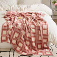 HKM-207763 Cotton Knitted Geometric Pattern Blanket - 130x160CM in Pink or Blue