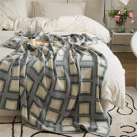 HKM-207763 Cotton Knitted Geometric Pattern Blanket - 130x160CM in Pink or Blue