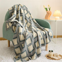 HKM-207763 Cotton Knitted Geometric Pattern Blanket - 130x160CM in Pink or Blue