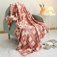 HKM-207763 Cotton Knitted Geometric Pattern Blanket - 130x160CM in Pink or Blue