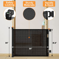 HKM-207763 Retractable Baby Gate for Doorways, 55" Wide x 33" Tall, Adjustable Mesh Safety Gate for Pets and Children