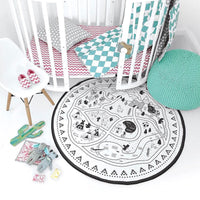 HKM-207763 Village-Themed Cotton Canvas Children's Play Mat - 135cm Diameter