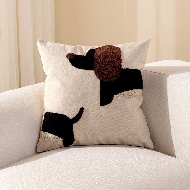 HKM-207827 Dachshund Dog Canvas Embroidered Pillow Covers in Navy and Black - Various Sizes