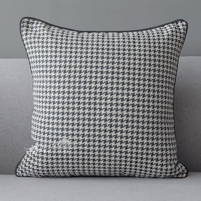HKM-207891 Orange Houndstooth Designer Pillow with Tassels - Modern Minimalist Nordic Cushion