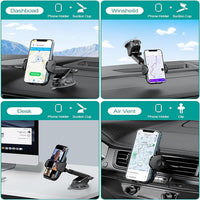 HKM-208019 4-in-1 Universal Car Phone Holder with Sturdy Suction Cup Base and 360-Degree Rotatable Arm
