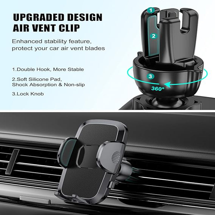 HKM-208019 4-in-1 Universal Car Phone Holder with Sturdy Suction Cup Base and 360-Degree Rotatable Arm