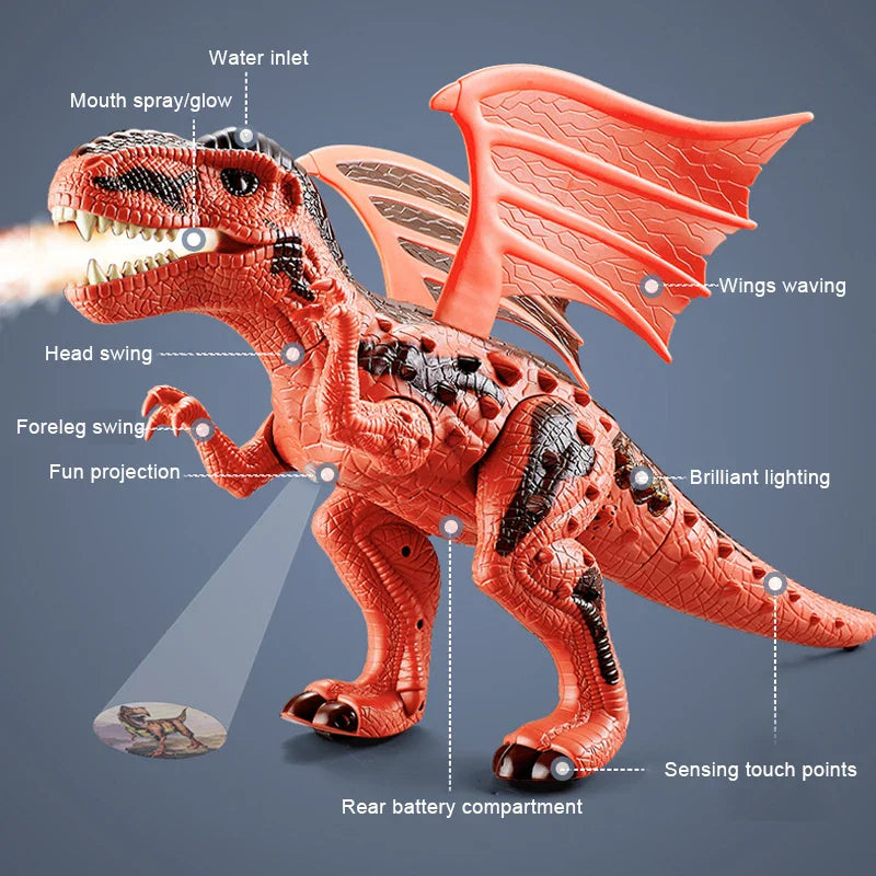 HKM-208339 Electric Walking Dinosaur Robot Toy with Fire Projection, Lights, and Sounds for Ages 3 and Up
