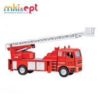 HKM-208403 Diecast Metal Fire Ladder Truck Toy for Kids - Emergency Vehicle Playset - 1:50 Scale