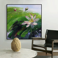 HKM-208851 Hand-Painted Abstract Oil Painting of Rural Landscape with Lotus Flowers on Canvas for Home Décor