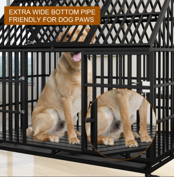 HKM-208915 Heavy Duty 54" Dog Crate for Large Dogs, Metal Kennel with Top Door, Removable Trays & Lockable Wheels