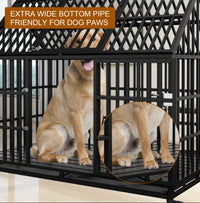 HKM-208915 Heavy Duty 54" Dog Crate for Large Dogs, Metal Kennel with Top Door, Removable Trays & Lockable Wheels