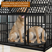 HKM-208915 Heavy Duty 54" Dog Crate for Large Dogs, Metal Kennel with Top Door, Removable Trays & Lockable Wheels