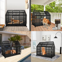 HKM-208915 Heavy Duty 54" Dog Crate for Large Dogs, Metal Kennel with Top Door, Removable Trays & Lockable Wheels
