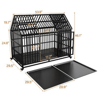 HKM-208915 Heavy Duty 54" Dog Crate for Large Dogs, Metal Kennel with Top Door, Removable Trays & Lockable Wheels