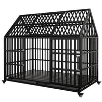 HKM-208915 Heavy Duty 54" Dog Crate for Large Dogs, Metal Kennel with Top Door, Removable Trays & Lockable Wheels