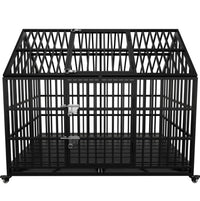 HKM-208915 Heavy Duty 54" Dog Crate for Large Dogs, Metal Kennel with Top Door, Removable Trays & Lockable Wheels
