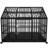 HKM-208915 Heavy Duty 54" Dog Crate for Large Dogs, Metal Kennel with Top Door, Removable Trays & Lockable Wheels