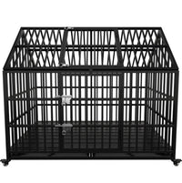 HKM-208915 Heavy Duty 54" Dog Crate for Large Dogs, Metal Kennel with Top Door, Removable Trays & Lockable Wheels
