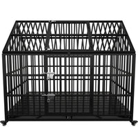 HKM-208915 Heavy Duty 54" Dog Crate for Large Dogs, Metal Kennel with Top Door, Removable Trays & Lockable Wheels