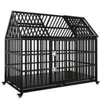 HKM-208915 Heavy Duty 54" Dog Crate for Large Dogs, Metal Kennel with Top Door, Removable Trays & Lockable Wheels
